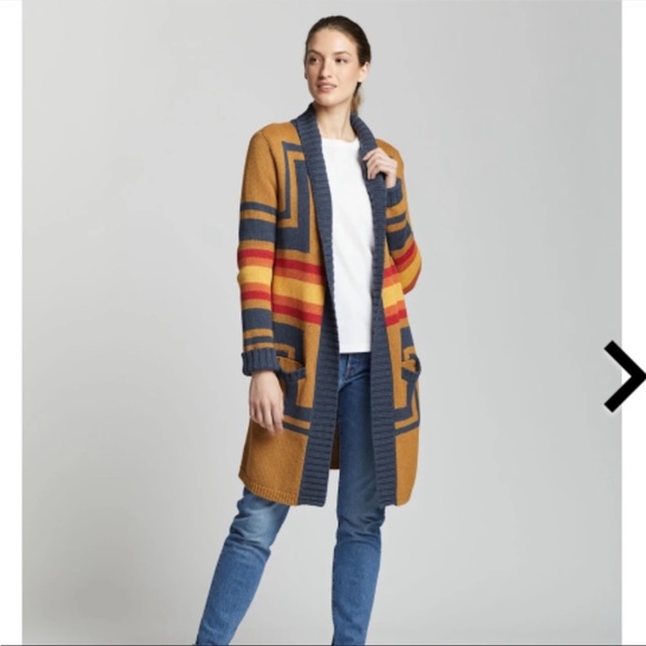 Pendleton Open Cardigan sz small like new mustard navy sweater - Picture 8 of 12